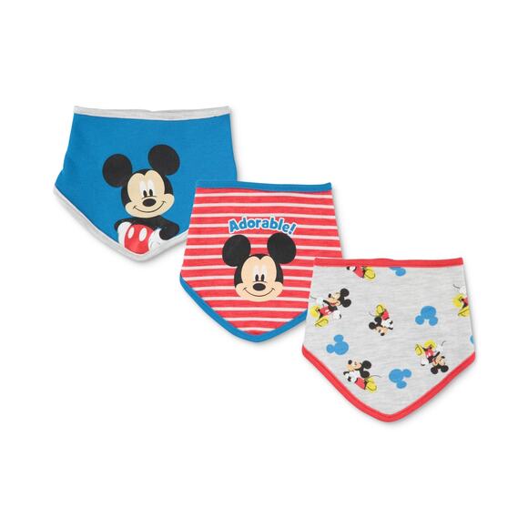 Disney Baby Boys Mickey Mouse Bandana Bib Pack of 3 NWT - Picture 1 of 2